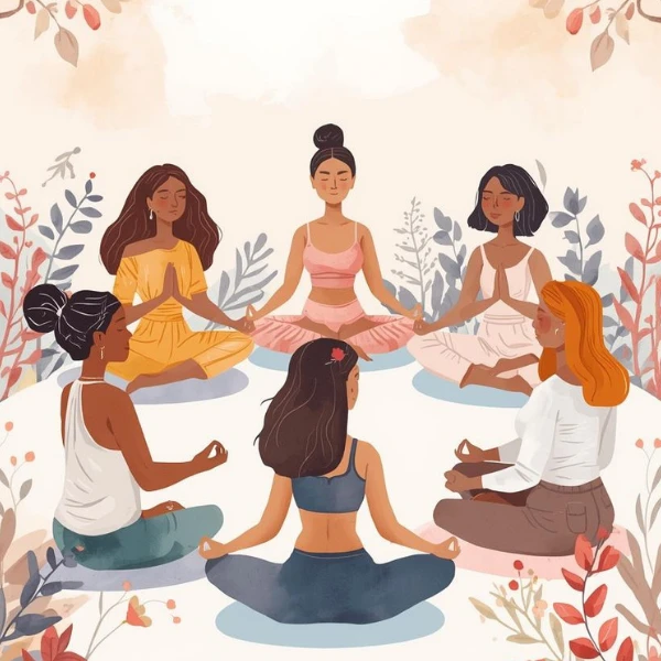 illustration of a group of women meditating in a circle