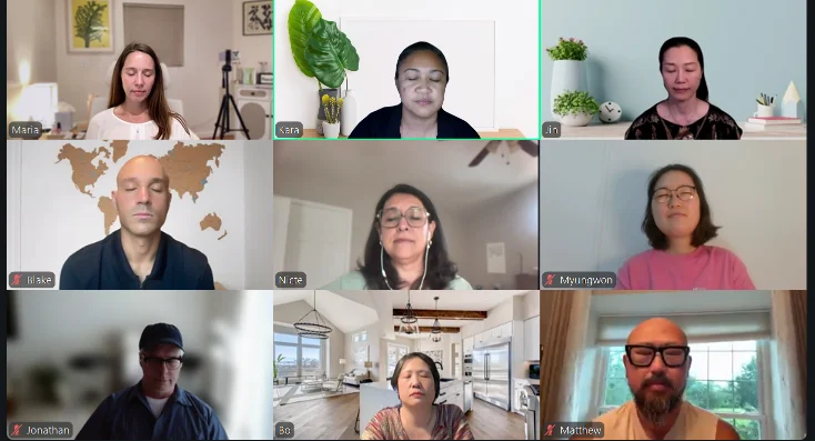 people meditating in online session