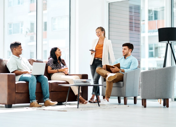 group of people in casual corporate setting